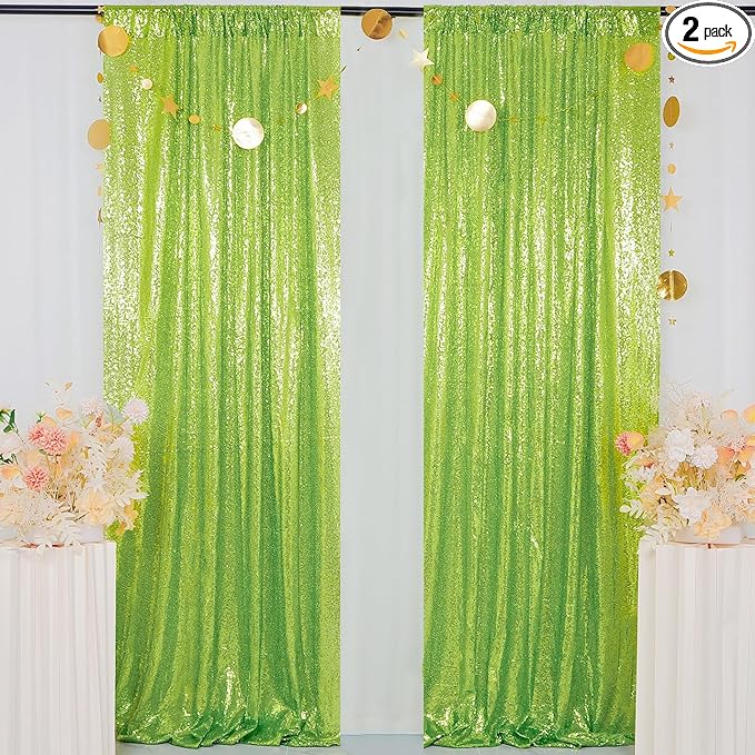 ShinyBeauty Green Sequin Backdrop Curtains 8ft 2 Panels Glitter Backdrops for Photoshoot Shimmer Background Wedding Backdrop Party (4FTx8FT,Olive Green)