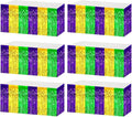 6 Pack 29x108 Inch Mardi Gras Metallic Foil Fringe Tinsel Table Skirts for Rectangle Tables Streamer Backdrop for Wedding, Birthday, Parade Floats, Carnival Party Decoration Gold Green Purple