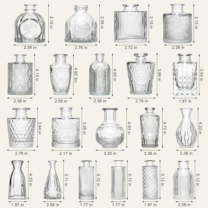 Arme Glass Bud Vase Set of 32 Pcs，Small Glass Vases for Flowers，Clear Bud Vases in Bulk，Vintage Vases for Centerpieces，Small Glass Bud Vase for Rustic Wedding Decorations，Home Table Flower Décor