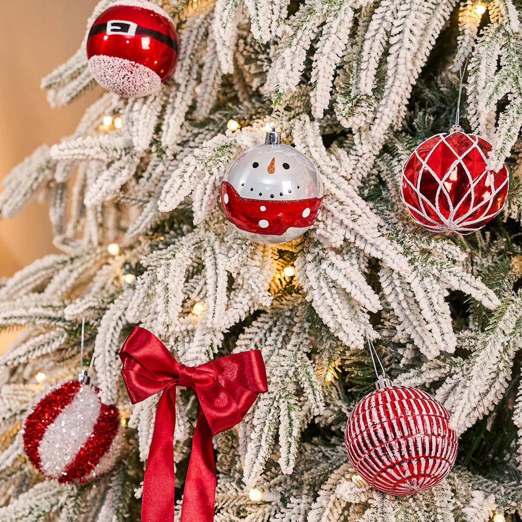 JORNOY Christmas Tree Ornaments Set of 12, 3.15inch/80MM Shatterproof Plastic Xmas Tree Ball Ornaments Bulk Decorative Hanging Baubles for Xmas Tree Decor Holiday Party Decorations, Red & White