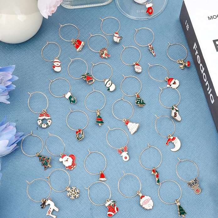 Wine Glass Charms Wine Charms for Stem Glasses Glass Markers Identifiers Tags for Christmas Tasting Party Favors Decorations