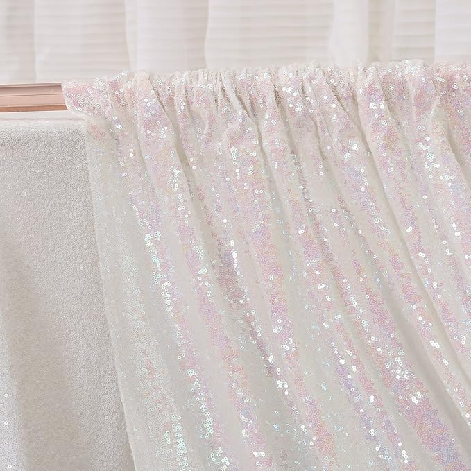 Poise3EHome 8FT x 8FT Iridescent Sequin Photography Backdrop Curtain for Party Decoration, Iridescent