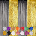 4 Pack Black and Gold Foil Fringe Backdrop Curtains, Tinsel Streamers Birthday Party Decorations, Fringe Backdrop for Graduation, Baby Shower, Gender Reveal, Disco Party