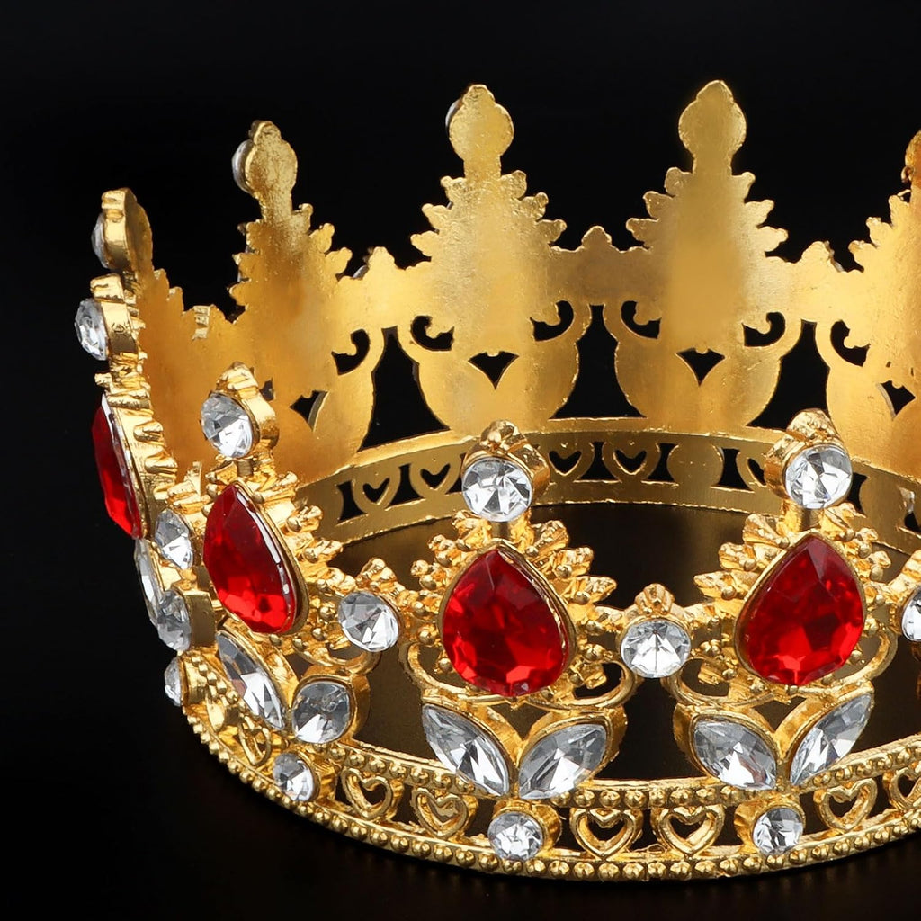 Crown Cake Topper Happy Birthday Cake Toppers Wedding Cake Toppers Mini Crowns for Flower Bouquets Party Decorations (Gold Red)