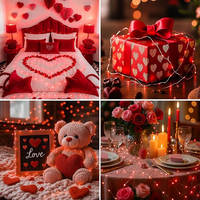 6 Pack Fairy Lights Battery Operated - 7ft 20 Led Twinkle Lights 3 Modes, Bulk Mini String Lights Waterproof for Mason Jars Vases DIY Party Wedding Decoration Christmas - Red