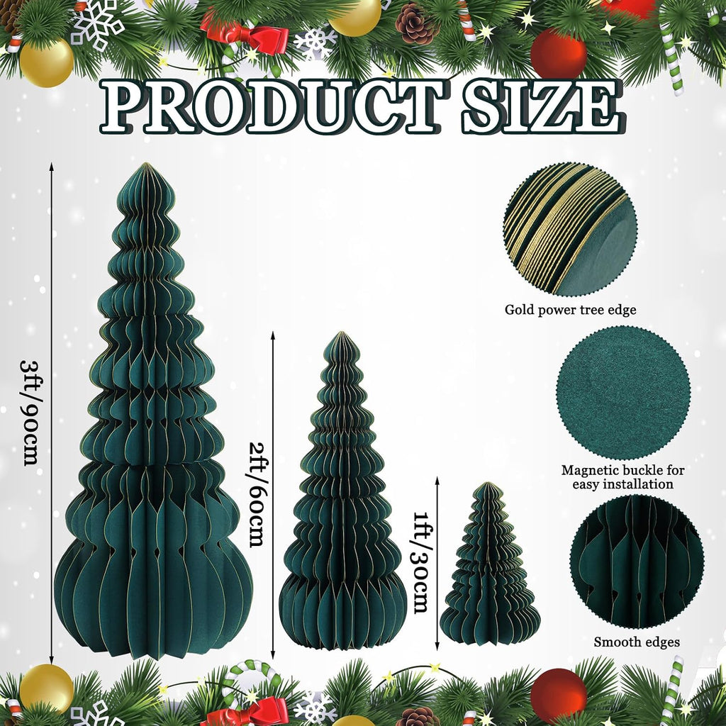 glikceil 3 set large honeycomb paper christmas tree, close-up detail