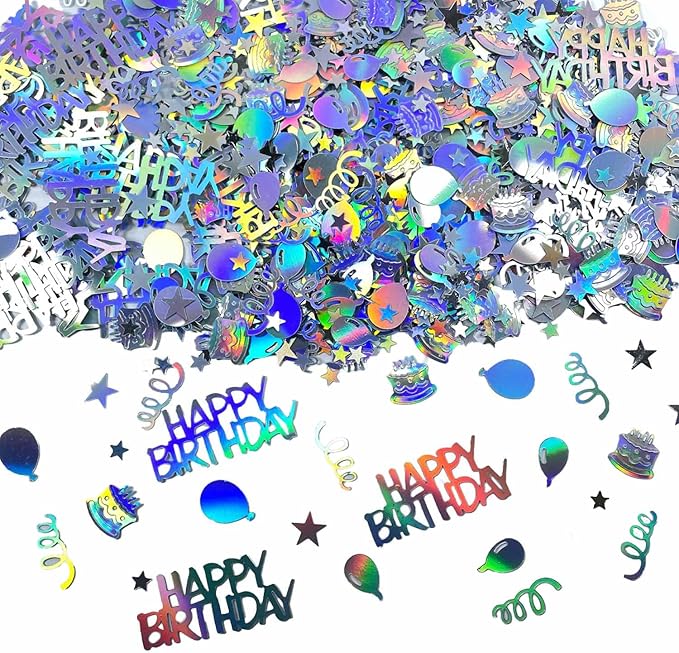 Iridescent Happy Birthday Confetti, Birthday Party Confetti Metallic Foil Sprinkles Confetti Decorations for Kids Adult Party Baby Shower Decor, DIY Arts and Crafting