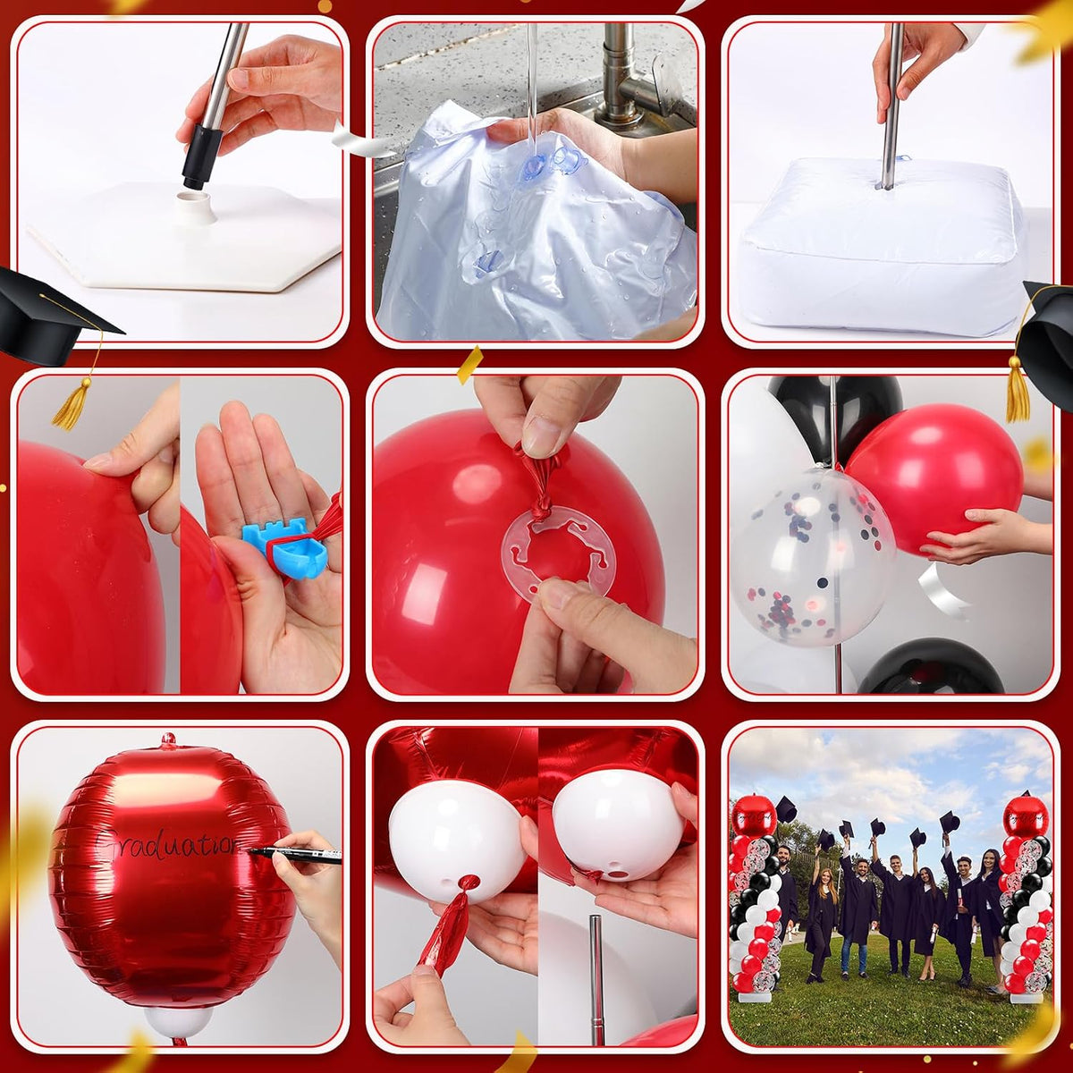 2 Sets Red Black and White Balloon Column Stand Kit, Adjustable Floor Balloon...