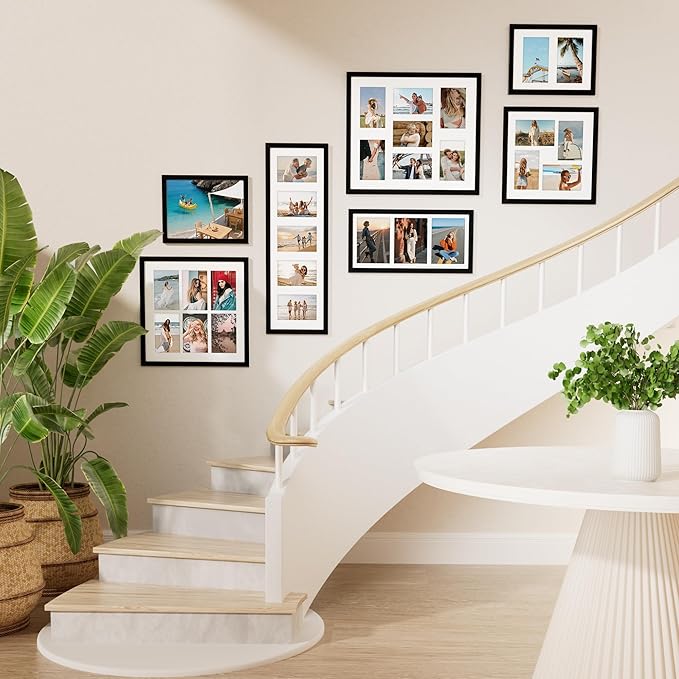 Vittanly 12x12 Collage Picture Frame, Displays 4Pcs 4x6 Pictures with Mat, Picture Frames Collage Wall Decor for Horizontal or Vertical Display, Black, 1 Pack