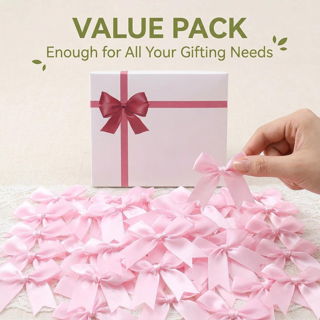Pink Gift Wrap Bows – 50pcs 3.3 Inch Elegant Satin Bows for Gift Wrapping, Wedding Decor, Baby Shower, Party Decorations, Birthday, Christmas, Anniversary, DIY Crafts, Gift Bags