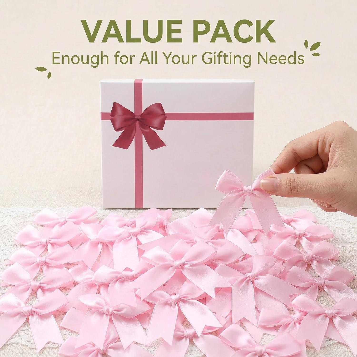 Pink Gift Wrap Bows – 50pcs 3.3 Inch Elegant Satin Bows for Gift Wrapping, Wedding Decor, Baby Shower, Party Decorations, Birthday, Christmas, Anniversary, DIY Crafts, Gift Bags