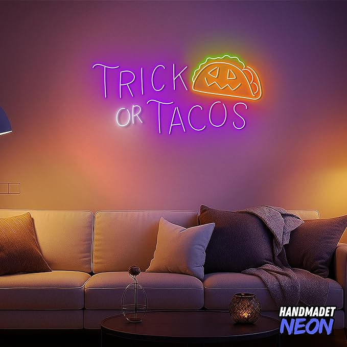 Personalized Trick Or Tacos Halloween Neon Sign Accessories, Custom Restaurant Food Decor Led Light, Funny Decorative Wall Art Lights Signs, Gifts For Friends, Kids, Restaurateur