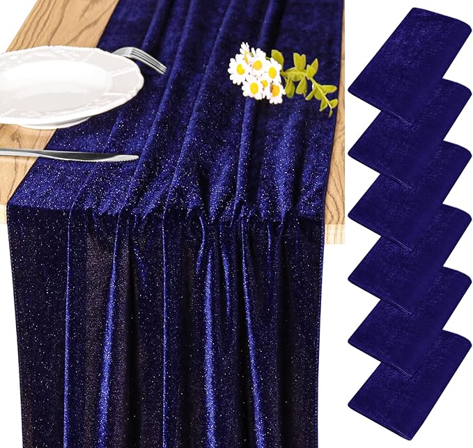 Velvet Table Runner 20 x 120 Inches 10ft Luxurious Thick Soft Velvet Christmas Thanksgiving Wedding Reception Table Runner for Party Reception Decorations(Navy Blue, 6 Pack)