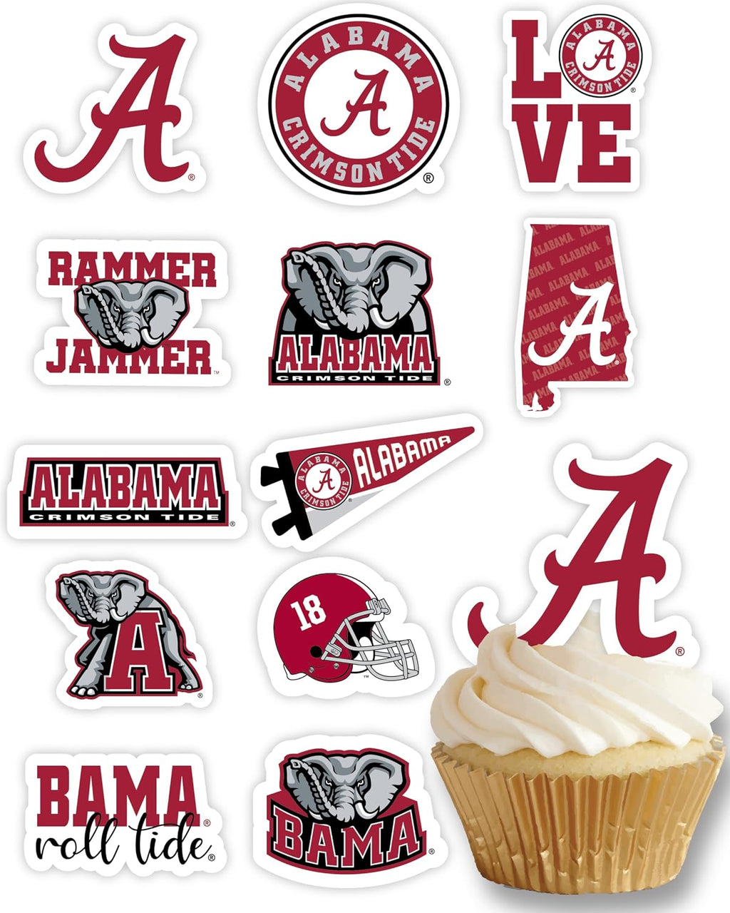 Alabama Crimson Tide Cupcake Toppers Party Cake Decorations Roll Tide 24 Pc