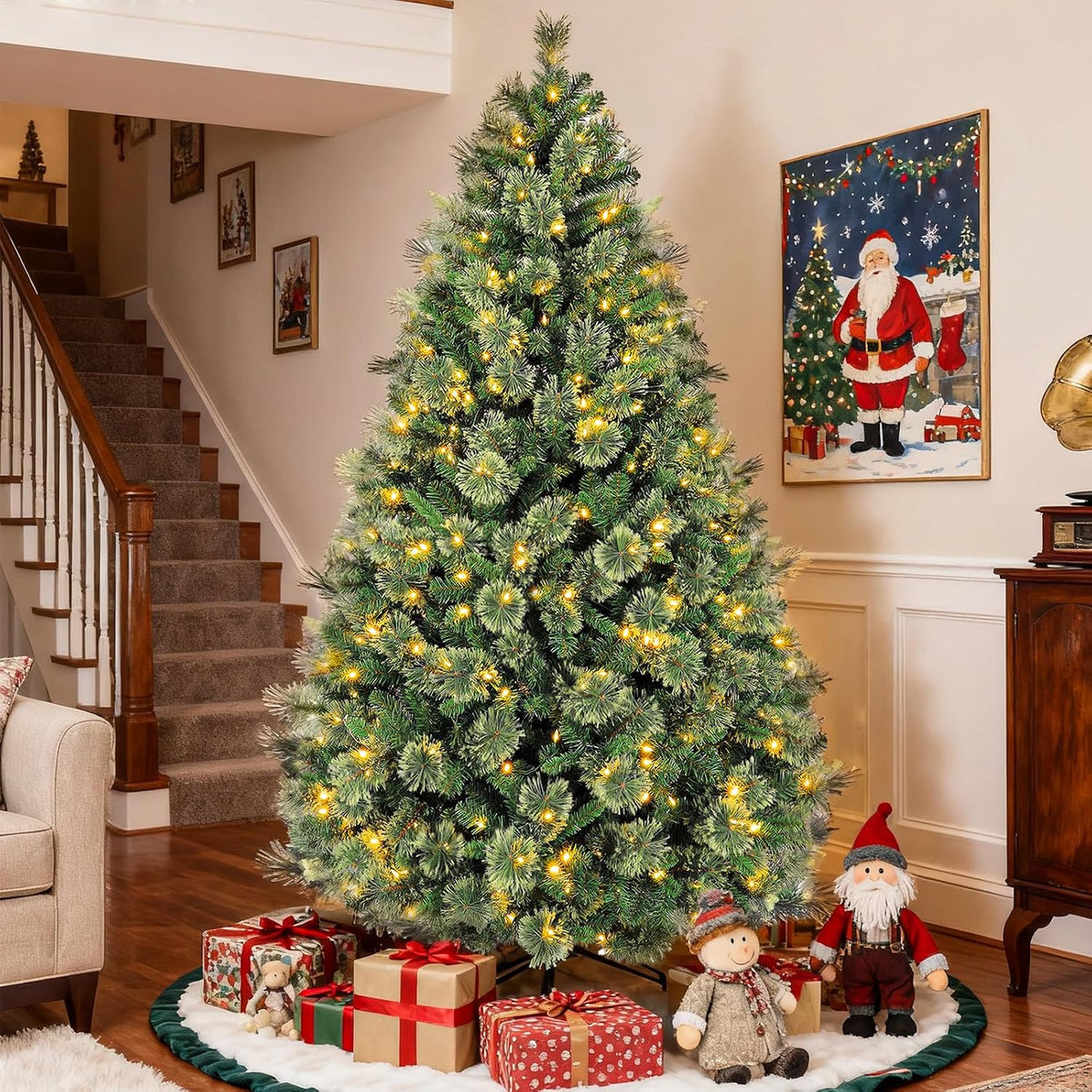 hykolity 7.5 ft prelit christmas tree, artificial christmas shown in use