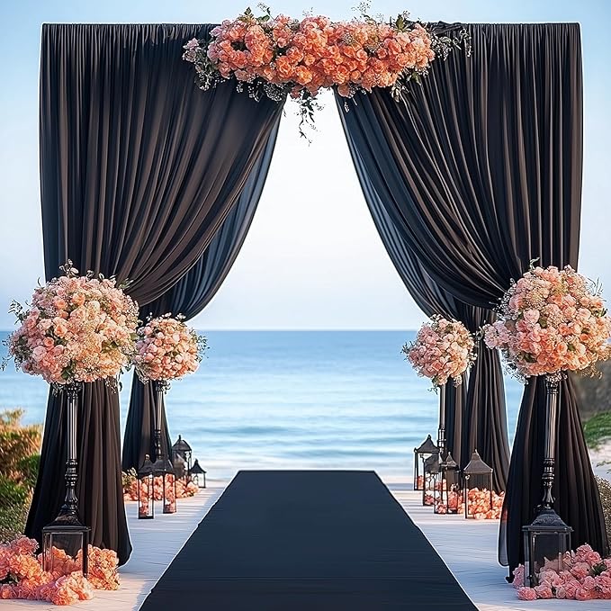 10ftx15ft Wrinkle Free Black Backdrop Curtain, 2 Panels 15FT Height Black Wedding Backdrop Drapes, Silky Polyester Back Drop Cloth for Birthday Photography Background Party Backdrop Draping