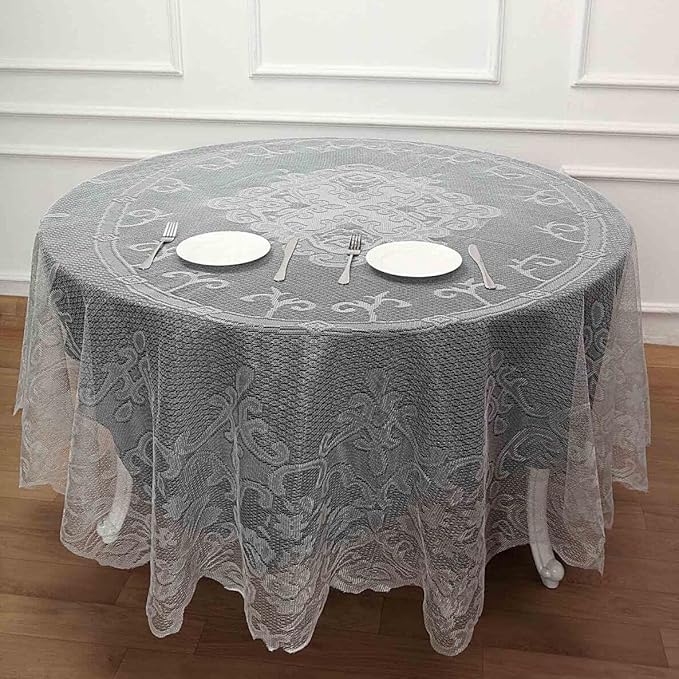 Tableclothsfactory 90" Ivory Premium Lace Round Tablecloth for Banquet Party Wedding Event Home Decor