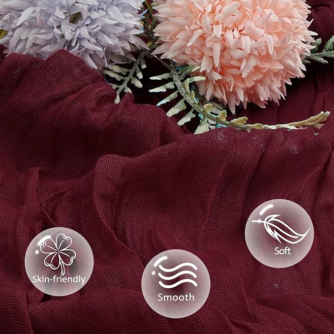 12 Pack Burgundy Cheesecloth Fall Table Runner 10ft Boho Gauze Fabric Cheese Cloth Table Runner 35 x 120 Inch Rustic Sheer Runner for Romantic Wedding Decor Baby Shower Party Centerpiece Decoration