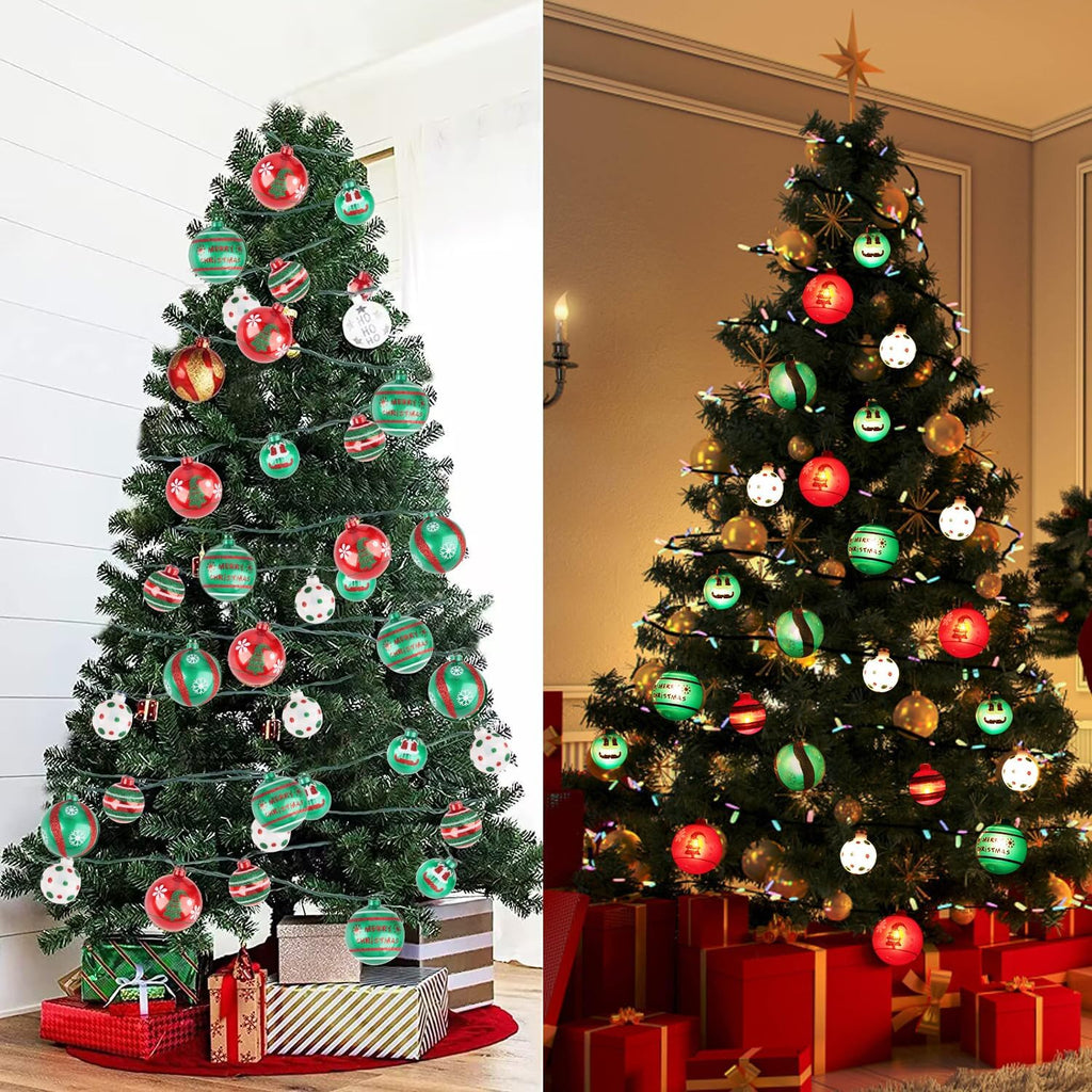 AIRIVO Grinch Christmas Tree Ball Ornaments with Lights 28ft, 25 Bulb Shatterproof String Lights End to End Connectable for Indoor & Covered Outdoor Christmas Decor
