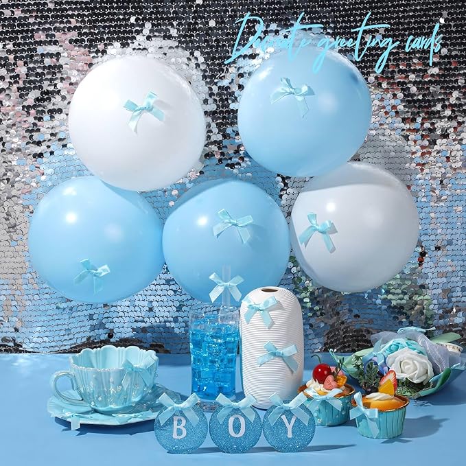 YGDZ 50 PCS Mini Blue Bows, Light Blue Satin Ribbon Bows, Small Bows for Crafts, Tiny Bow for Baby Shower, Party Decorations, Balloon, Gift Box Packaging
