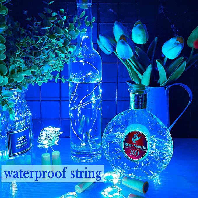 Wine Bottle Lights with Cork 15Pack 10 LED 40 Inches Battery Operated Silver Wire Liquor Fairy Mini String Lights for Party Christmas Halloween Wedding Decoration (Blue)