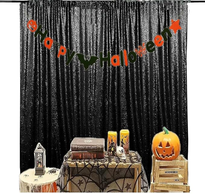 JYFLZQ Black Sequin Backdrop Curtains 6ft x 8ft 1 Panel Halloween Backdrop Glitter Photo Booth Backdrops Sparkly Photography Background Drapes for Graduation Birthday Parties