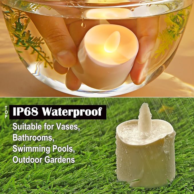 HL Flameless Candles with Remote Timer, 100+Hours Rechargeable Waterproof Outdoor Candles Tea Lights with Charging Base, Warm White LED Votive Floating Tealights for Festival Wedding Party Decor-6pc