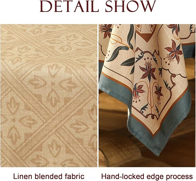 patdrea Designer French Rectangular Tablecloth,Beige Anti-Wrinkle Durable Floral Farmhouse Table Cloth,Decor Tables Covers for Kitchen Dining,Tea Party,Christmas,Thanksgiving,55"x79"-Fram