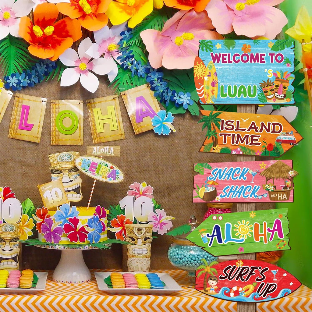 20 Pieces Luau Party Decorations Hawaiian Party Welcome Sign Summer Tropical Party Direction Signs for Fiesta Hawaiian Luau Tiki Themed Birthday Wedding Party Supplies with 2 Sheet Stickers