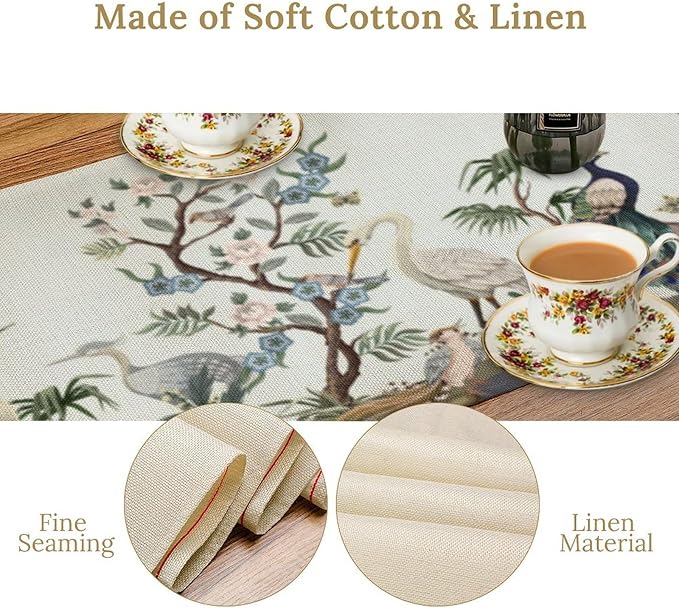 Peacock Table Runner,Retro Chinese Peonies Flowers Peacock Table Runner for Home Kitchen Dining Party Indoor Outdoor Decoration 13x70 Inch