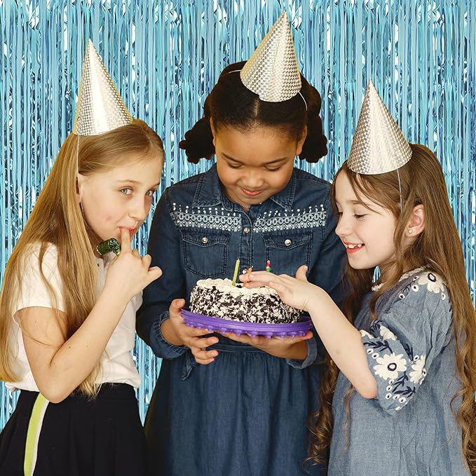 10 Pack Blue Backdrop Curtain 3.2ft x 8.2ft Metallic Tinsel Foil Fringe Curtains Photo Booth Background for Birthday Party Decoration Baby Shower Engagement Wedding Christmas Decoration (Blue)