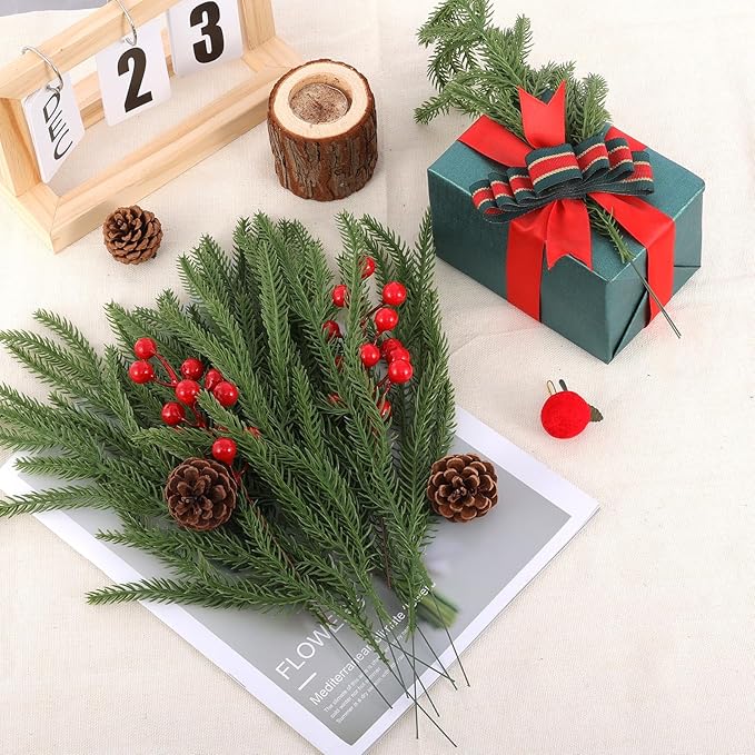 40 Pcs Artificial Berry Stems Branches, Red Christmas Faux Holly Berries Picks Ornaments for Christmas Tree Wreath DIY Craft Decorations Holiday Home Decor (40, Red)
