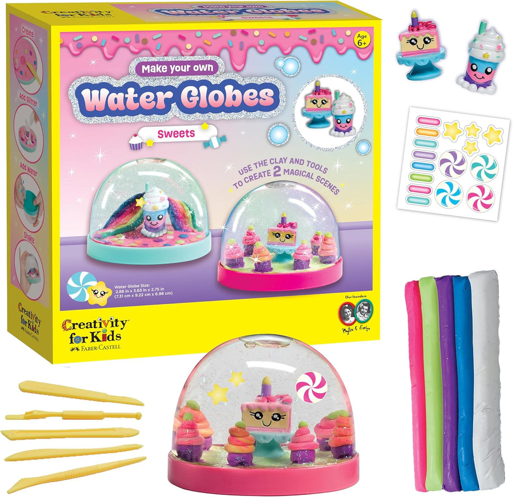Creativity for Kids Make Your Own Water Globes: Sweets Kit | Sculpt, Decorate & Shake 2 DIY Snow Globes | Fun & Mess-Free Craft Kit for Girls | Encourages Sensory Play & Fine Motor Skills (Ages 6+)