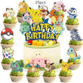 25Pcs For Anime Cake Decorations with 24pcs Cupcake Toppers, 1pcs Happy Birthday Cake Topper, Cartoon Themed Party Supplies, Perfect for Birthday Party Decorations