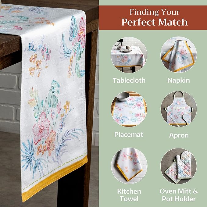 Maison d' Hermine Table Runner 100% Cotton Double Layer Table Runners 108 inches Long Decorative for Home Kitchen Dining Party Wedding Bridal Shower Spring Summer (Paradise Island, 14.50" x 108")