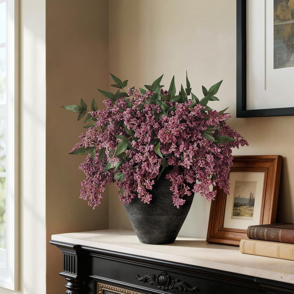 17"lifelike artificial nandina berry stems for vase decor(dusty, side view