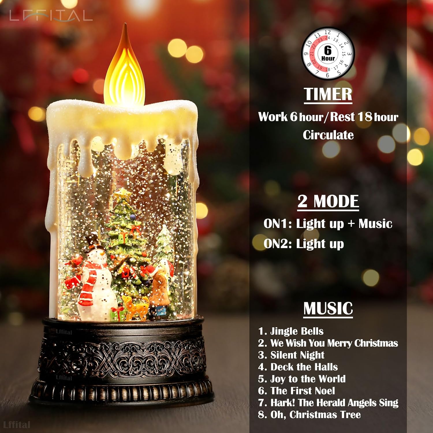 Snowman Christmas Snow Globe Lantern, Lighted Christmas Decorations for Home Candle Shaped Snow Lantern with Music Timer Glittering, Home Decor Festival Gife, USB & Battery Operated