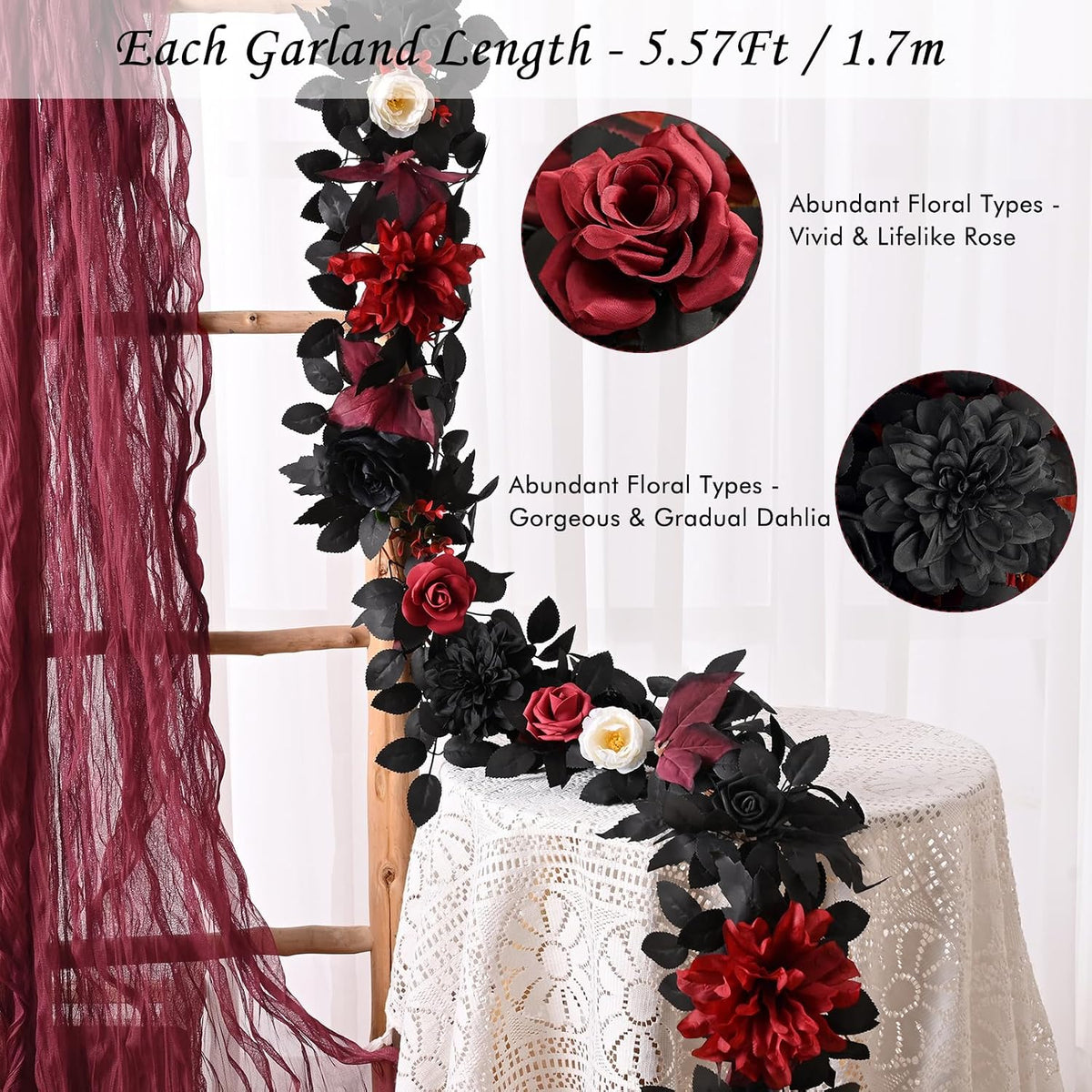 waipfaru 2pcs halloween garland, artificial rose flower garland shown in use