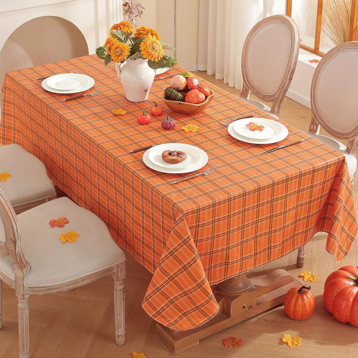 SASTYBALE Fall Orange Rectangle Vinyl Tablecloth 60x120 Inches
