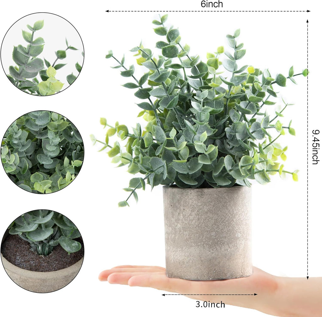 Coferset 2 Pack Small Fake Plants Eucalyptus Potted Artificial Plants for Shelf Desk Home Bathroom Farmhouse Room Coffee Table Decor (Sage Green)