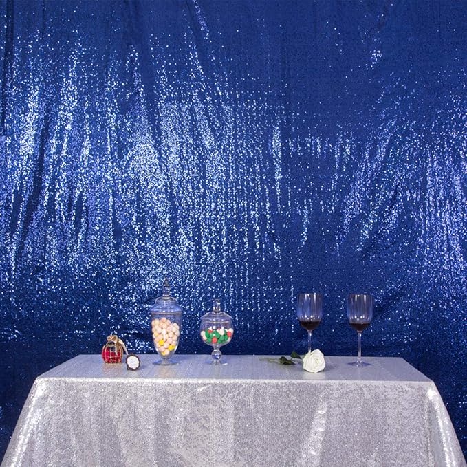 SquarePie Sequin Backdrop Not See Through Thick Stain Background for Photography Glitter Curtain Party 8FT x 8FT Navy Blue