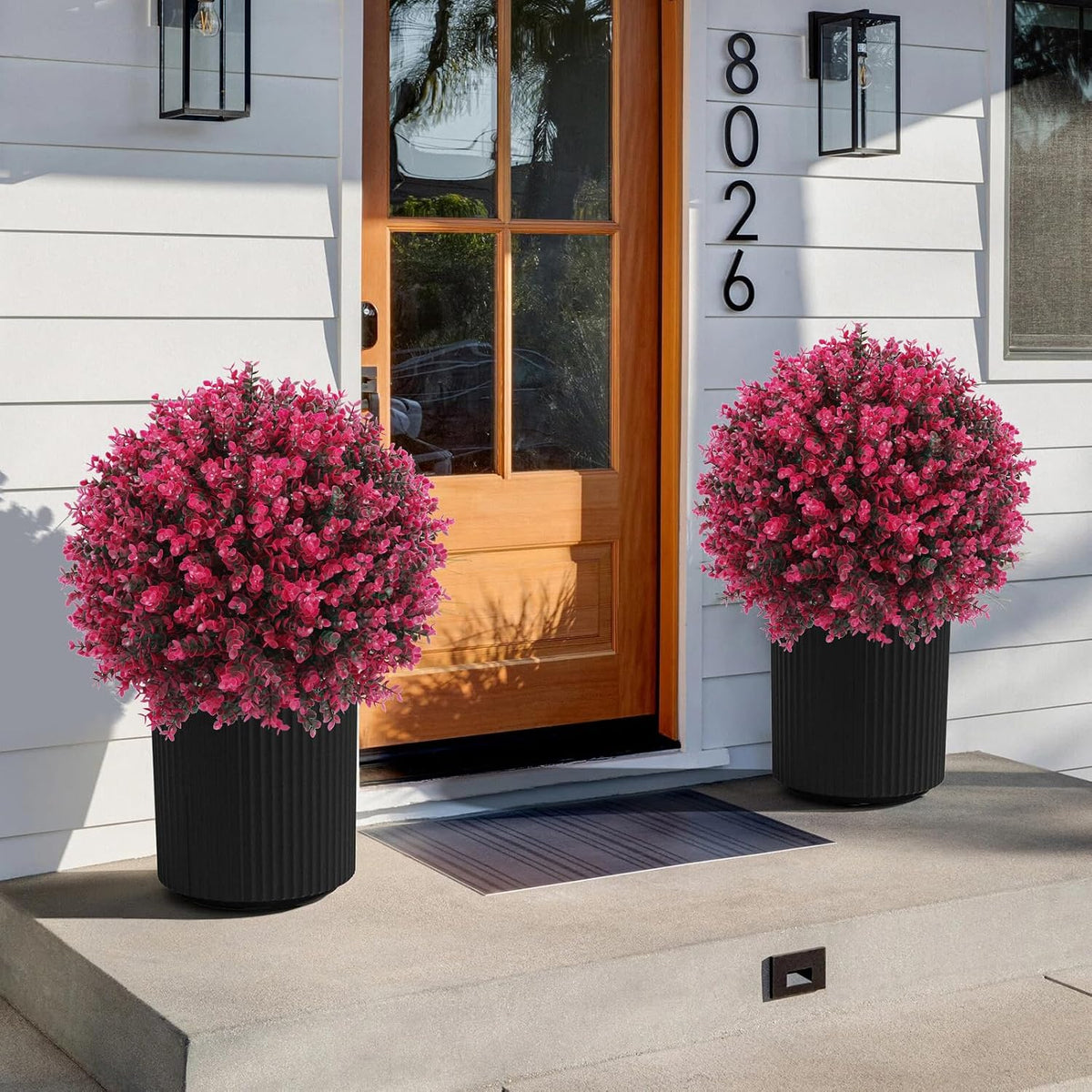 set of 2 artificial red eucalyptus topiary ball showing dimensions