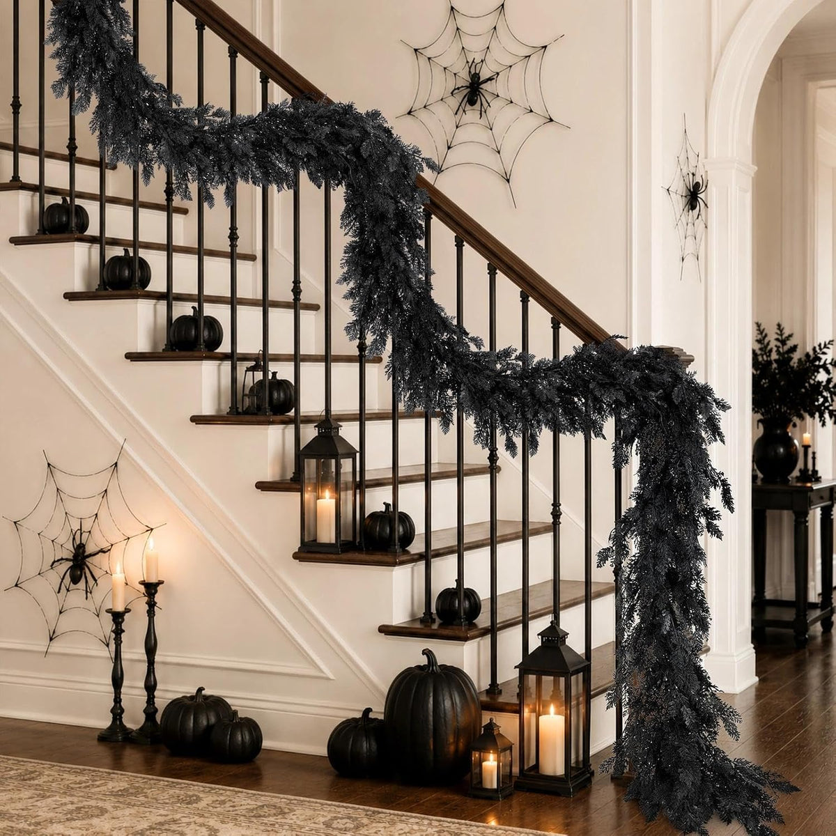 halloween garland 8.9ft decorations black real touch cedar showing dimensions
