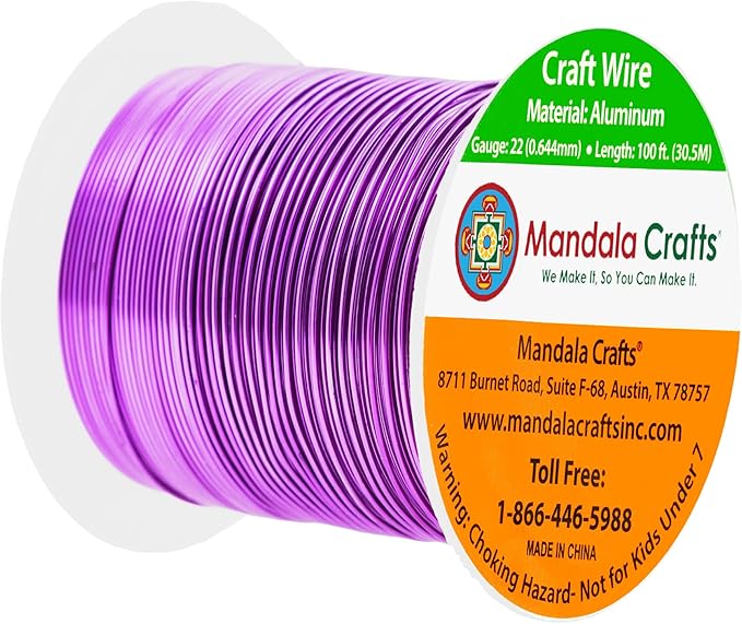 Mandala Crafts 22 Gauge Anodized Aluminum Craft Wire for Jewelry Making - 100 FT Colored Flexible Violet Wire - Bendable for Bonsai Armature Crafting Sculpting