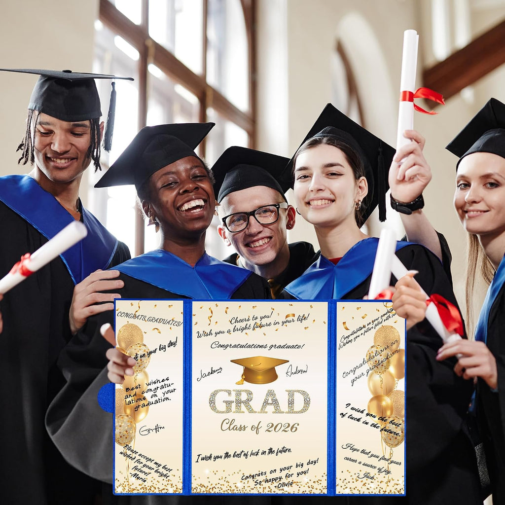 DARUNAXY Blue Gold Graduation Party Decorations, Blue Class of 2026 Congratulations Graduates Alternative Signature Guest Book for Men Happy Graduation Gifts Congrats Grad Party Signing Card Board