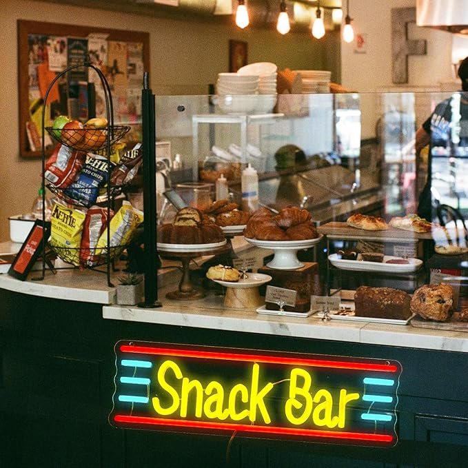 Snack Bar Neon Sign Dimmable Bar Neon Light for Wall Decor USB Powered Led Business Shop Light Up Sign for Candy Cake Coffee Store Home Decor(16.1 * 4.9 In)