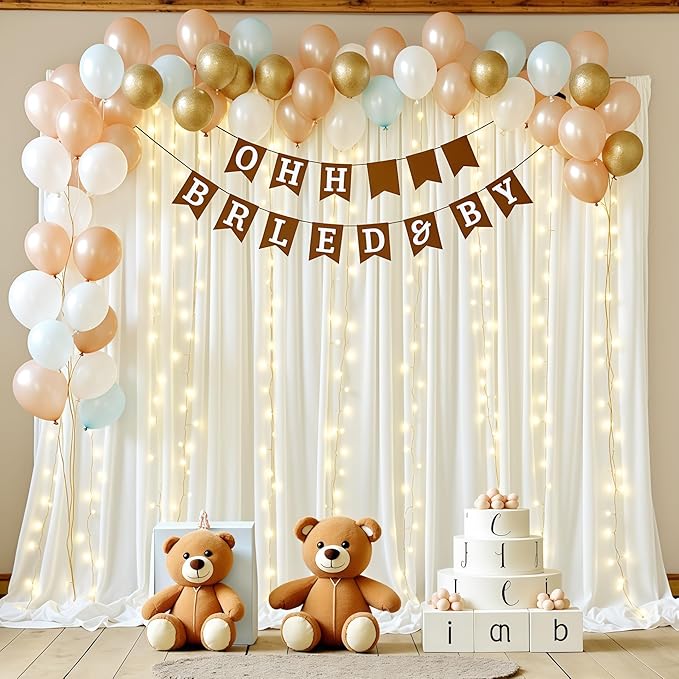 Ivory Backdrop Curtains with Lights for Baby Shower,10x10FT Wrinkle Free Ivory Drapes Photo Backdrop Curtains for Wedding Birthday Party Ceremony Photography Photoshoot Decorations-5ft x 10ft