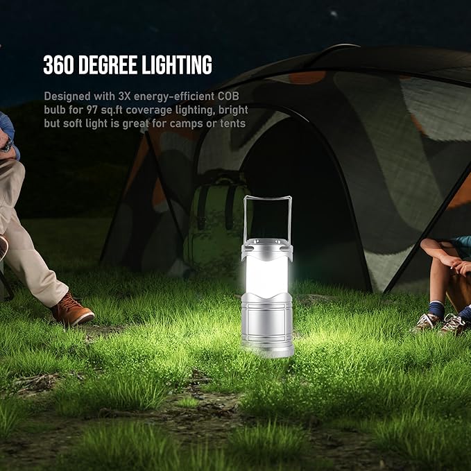 Lichamp LED Camping Lantern, 4 Pack Battery Powered Flashlight for Power Outages, Portable Collapsible Hanging Light Essential for Home, Outdoor, Emergency Lamp Survival Kit Gear for Hurricane, B4SL