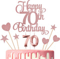 70th Birthday Cake Decorations, 70th Birthday Candles Cake Numeral Candles and Glitter Happy 70th Birthday Cake Toppers Set for Birthday Party Supplies (Rose Gold)