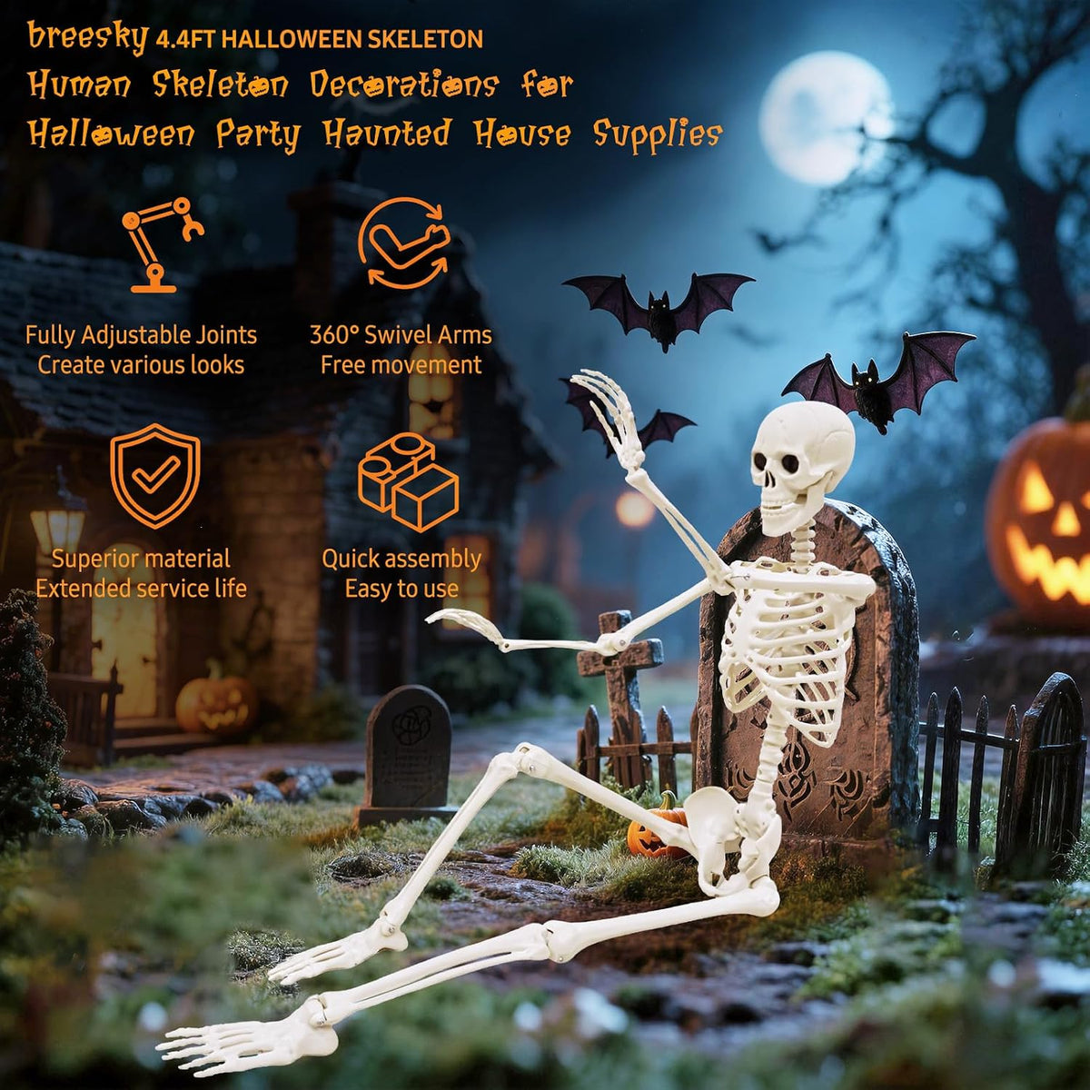 breesky Life Size Skeleton for Halloween: 4.43ft Realistic Human Anatomy Full...